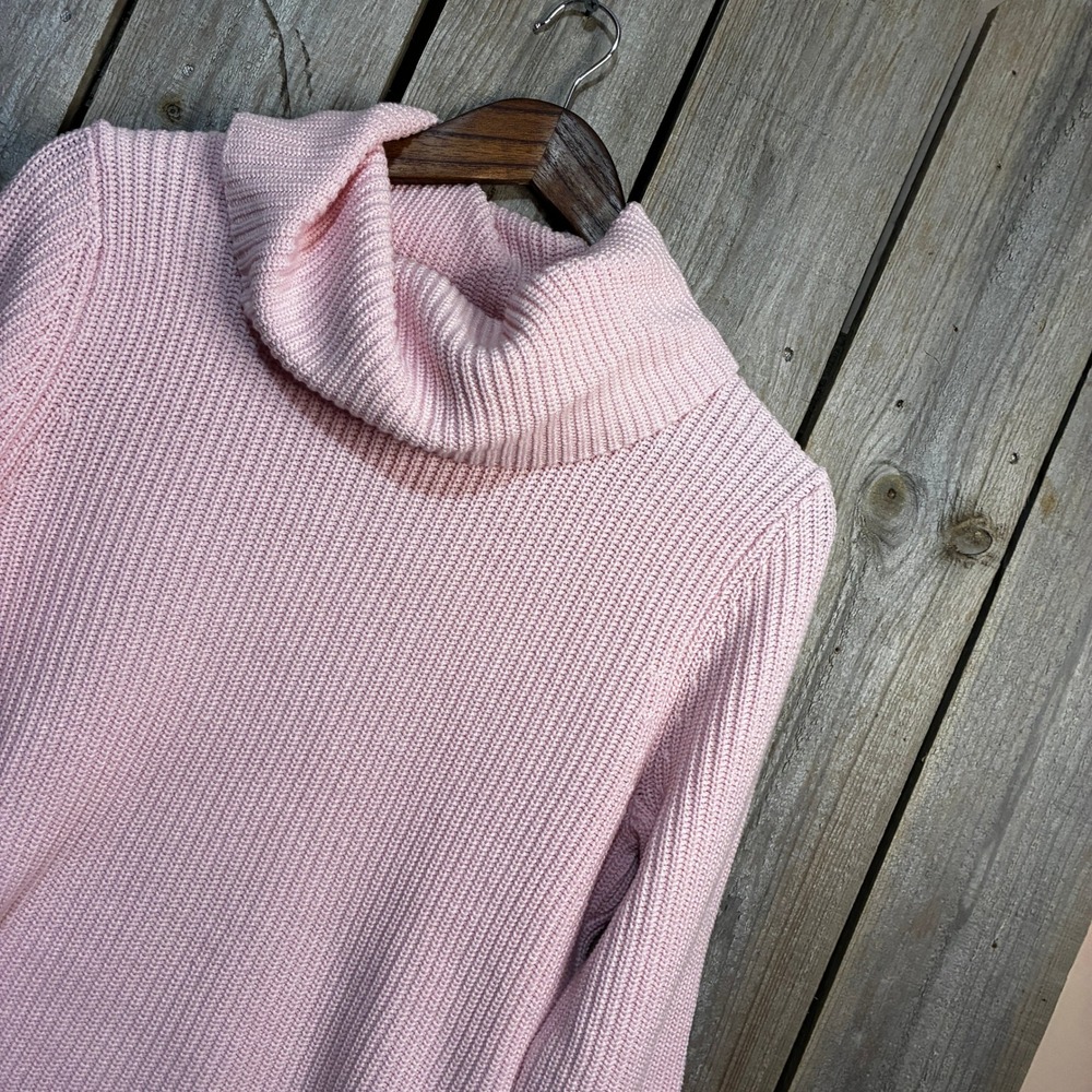 LL Bean Womens Pink Cowl Neck Shaker Stitch Cotton Blend Sweater M 273469